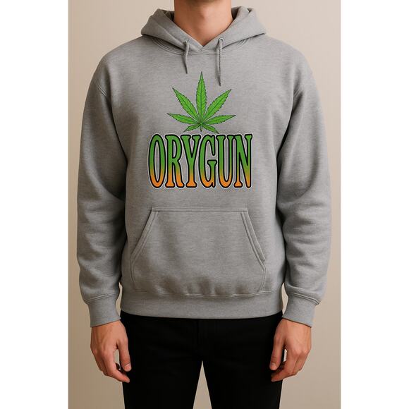 Orygun Hoodie Sweatshirt Gray Pullover Cannabis Leaf Graphic Size XL - Picture 1 of 8